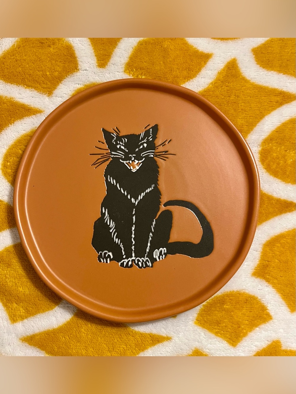 Threshold Stoneware Dessert Plate 7in Round Brown Cat Pattern Microwave/DW Safe
